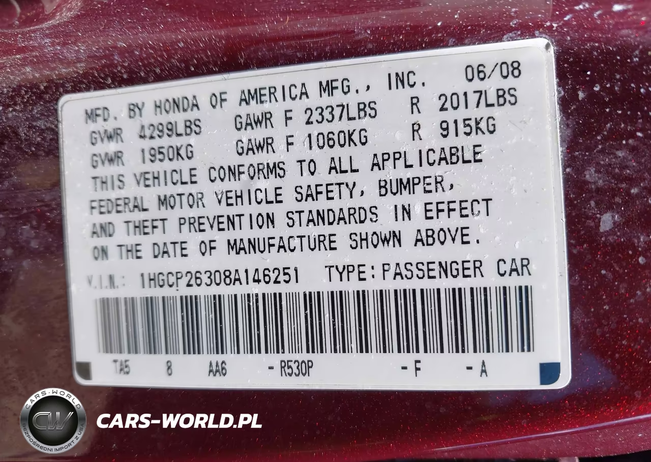 2008 Honda Accord 2.4 Lx VIN:1HGCP26308A146251 - 9