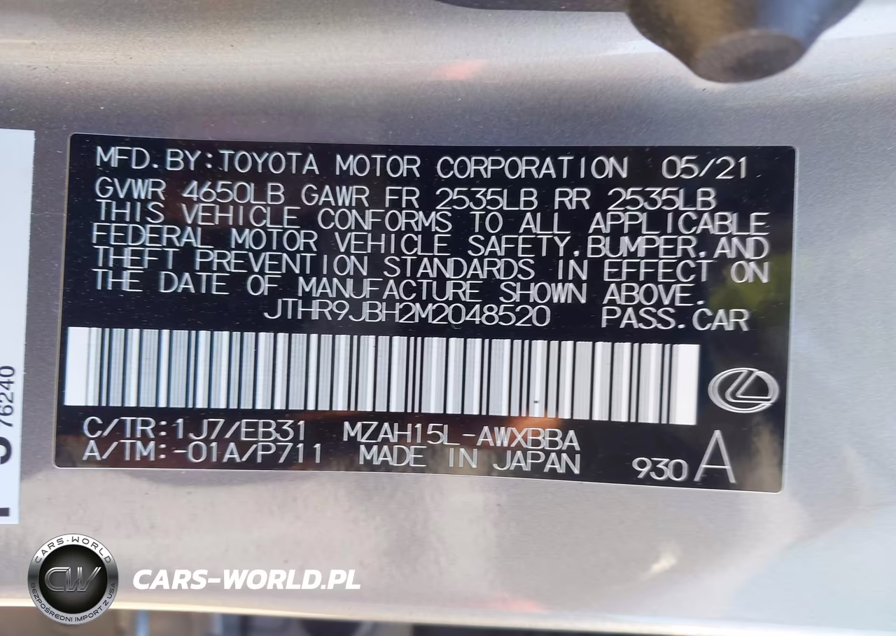 2021 Lexus Ux 250H F Sport VIN:JTHR9JBH2M2048520 - 9