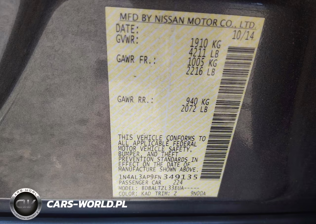 2015 Nissan Altima 2.5-2.5 S-2.5 Sl-2.5 Sv VIN:1N4AL3AP9FN349135 - 9