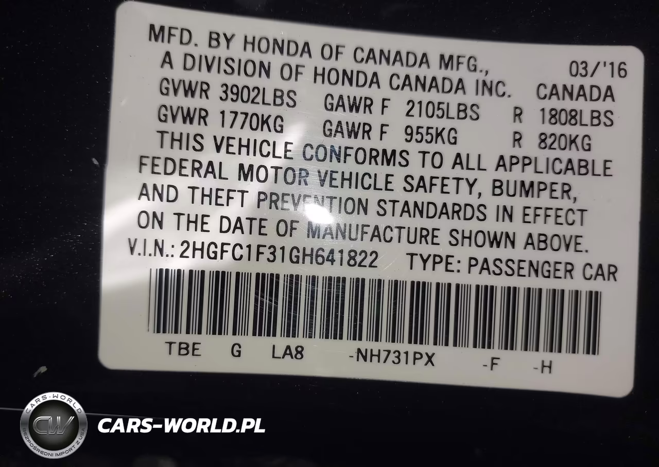 2016 Honda Civic Ex-T VIN:2HGFC1F31GH641822 - 9