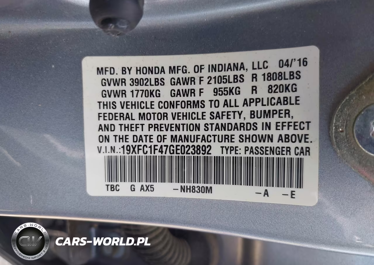 2016 Honda Civic Ex-T VIN:19XFC1F47GE023892 - 9