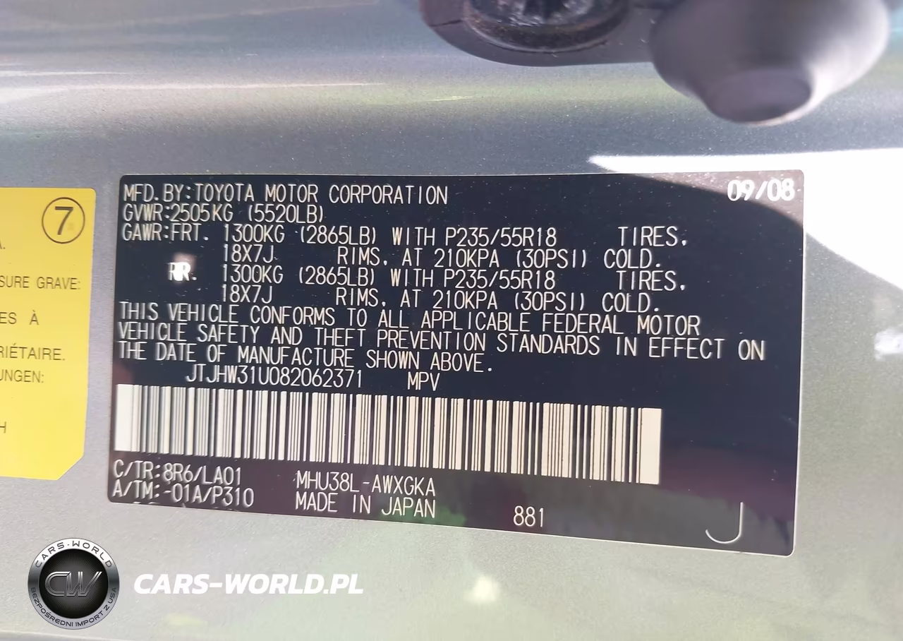 2008 Lexus Rx 400H VIN:JTJHW31U082062371 - 9