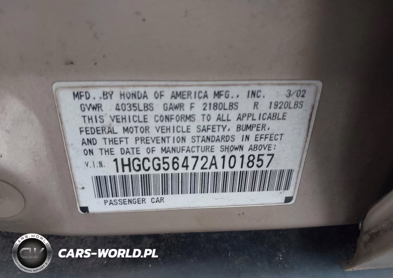 2002 Honda Accord 2.3 Lx VIN:1HGCG56472A101857 - 9