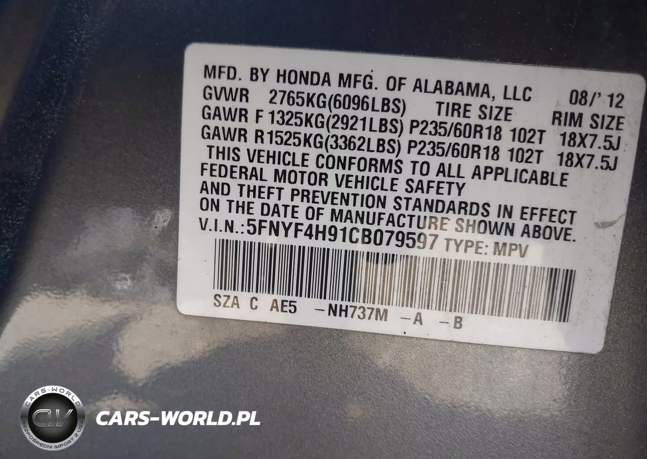 2012 Honda Pilot Touring VIN:5FNYF4H91CB079597 - 9
