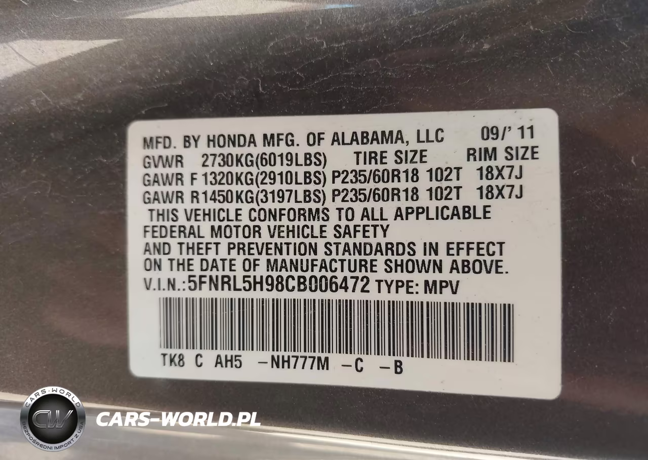 2012 Honda Odyssey Touring-Touring Elite VIN:5FNRL5H98CB006472 - 9