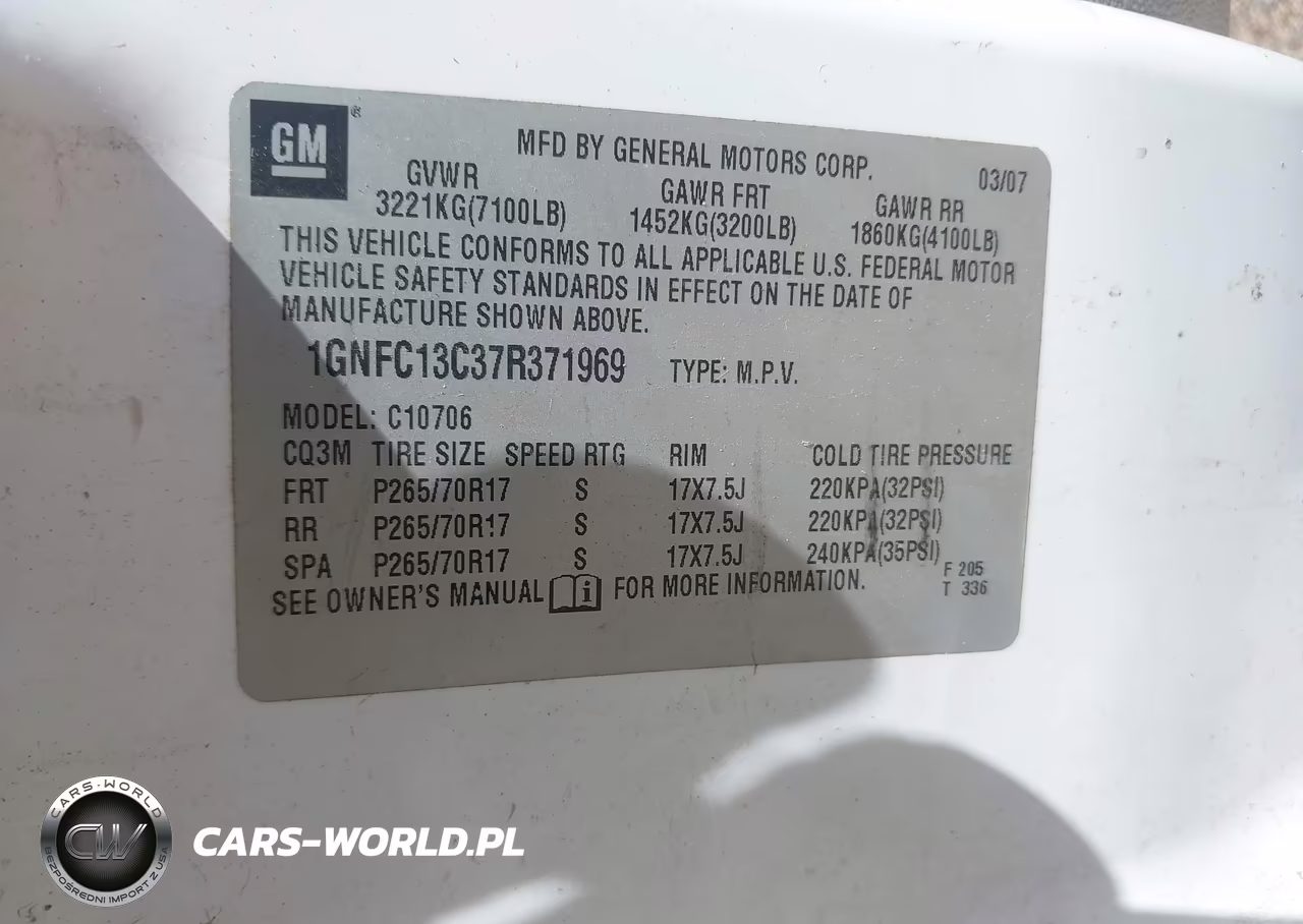 2007 Chevrolet Tahoe Ls VIN:1GNFC13C37R371969 - 9