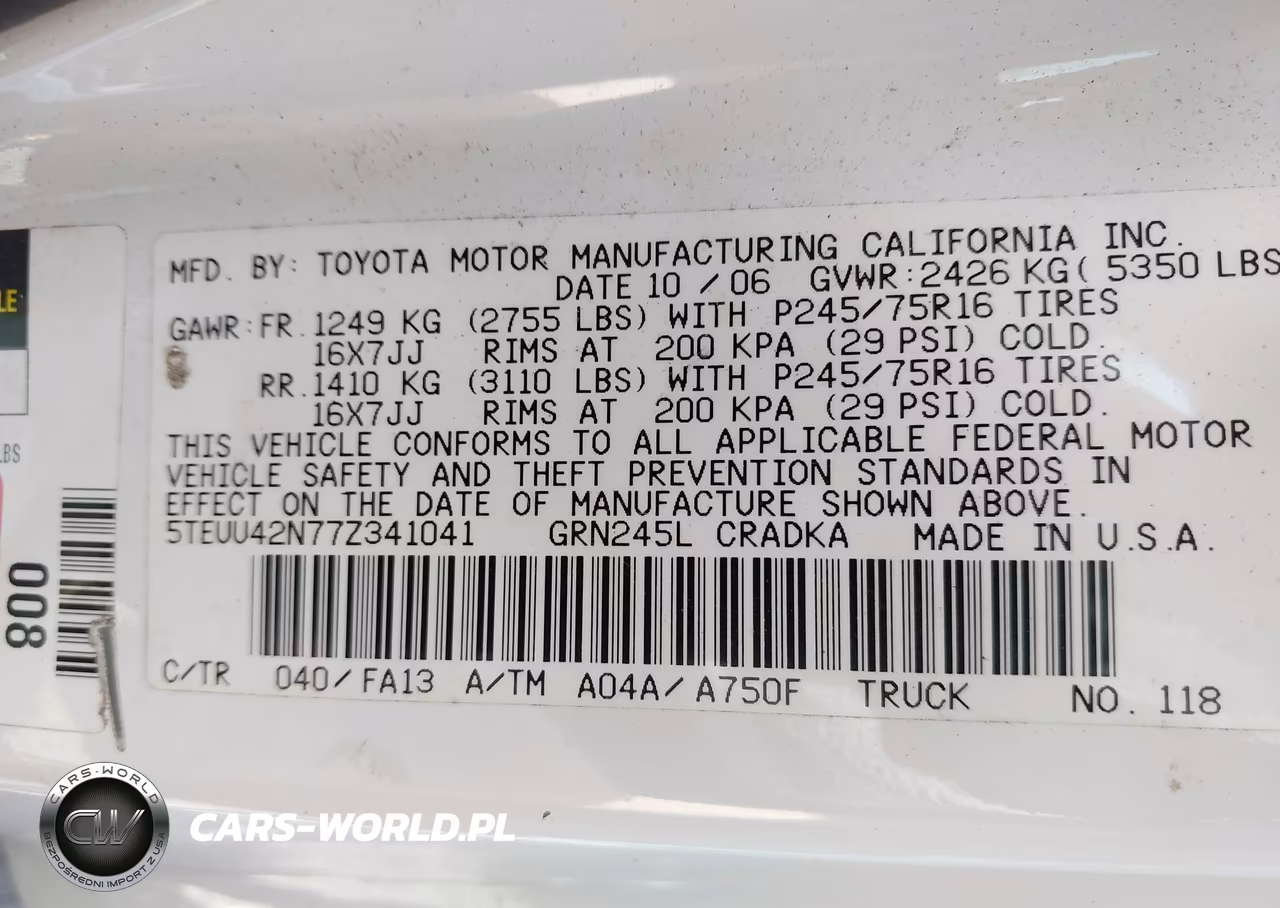 2007 Toyota Tacoma Base V6 VIN:5TEUU42N77Z341041 - 9