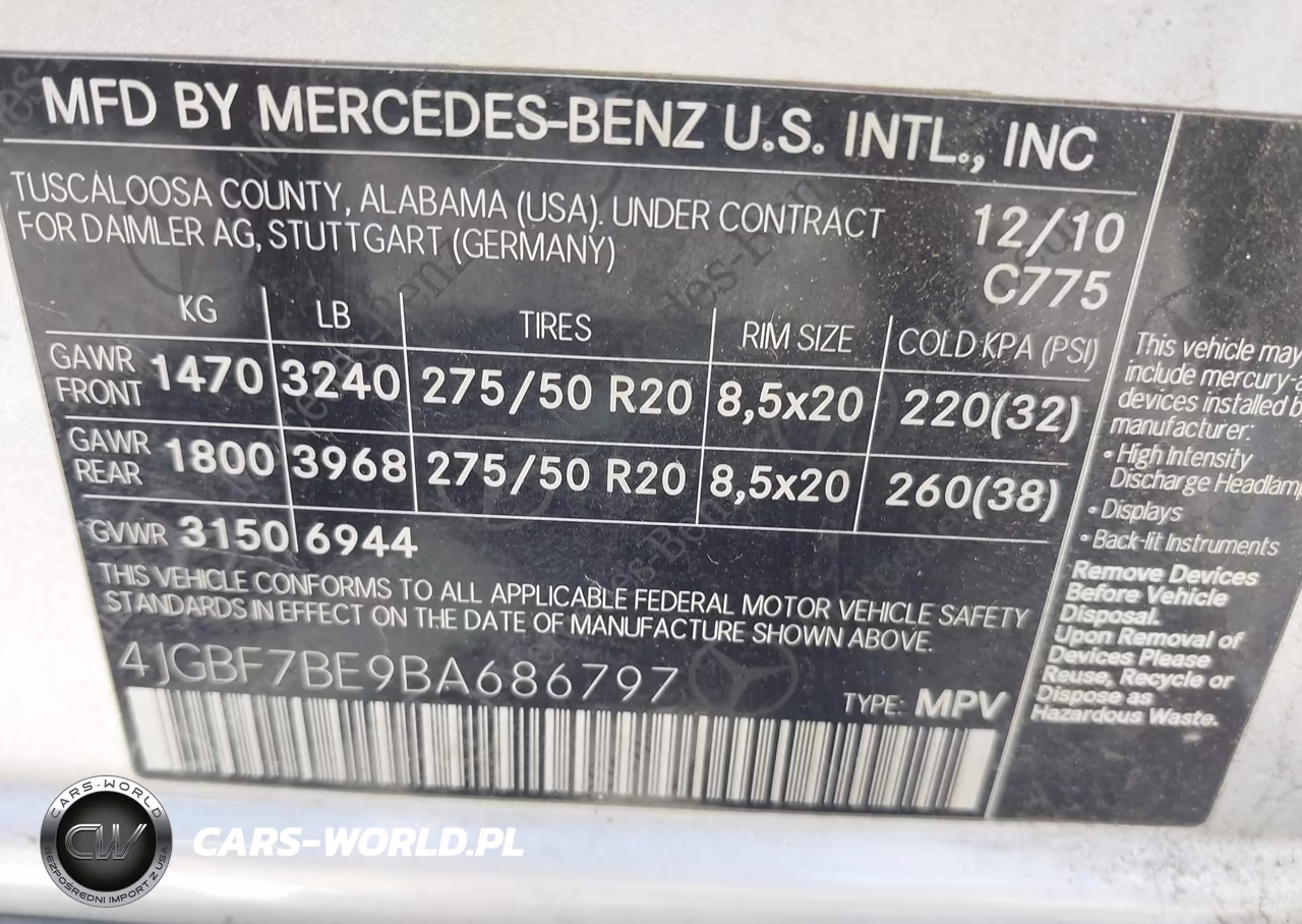2011 Mercedes-Benz Gl 450 4Matic VIN:4JGBF7BE9BA686797 - 9