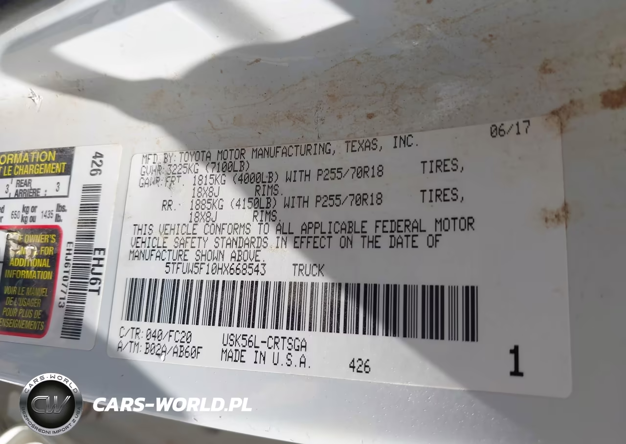 2017 Toyota Tundra Sr5 5.7L V8 VIN:5TFUW5F10HX668543 - 9