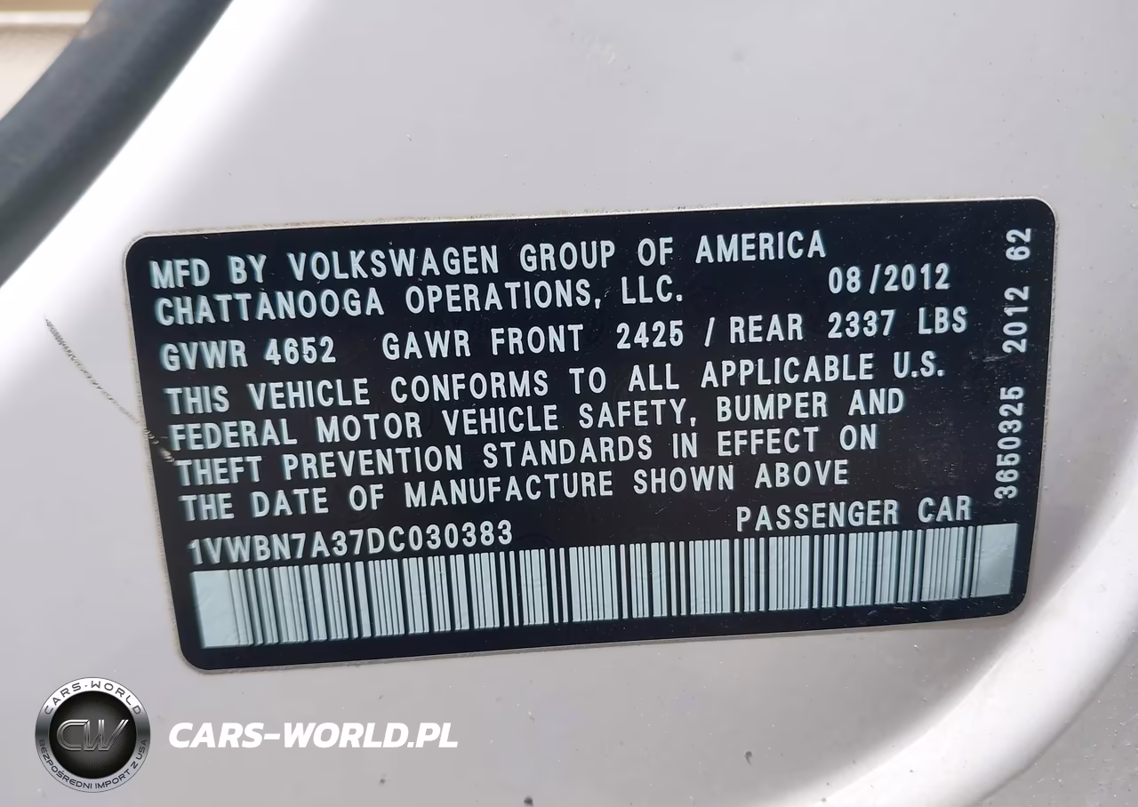 2013 Volkswagen Passat 2.0L Tdi Se VIN:1VWBN7A37DC030383 - 9