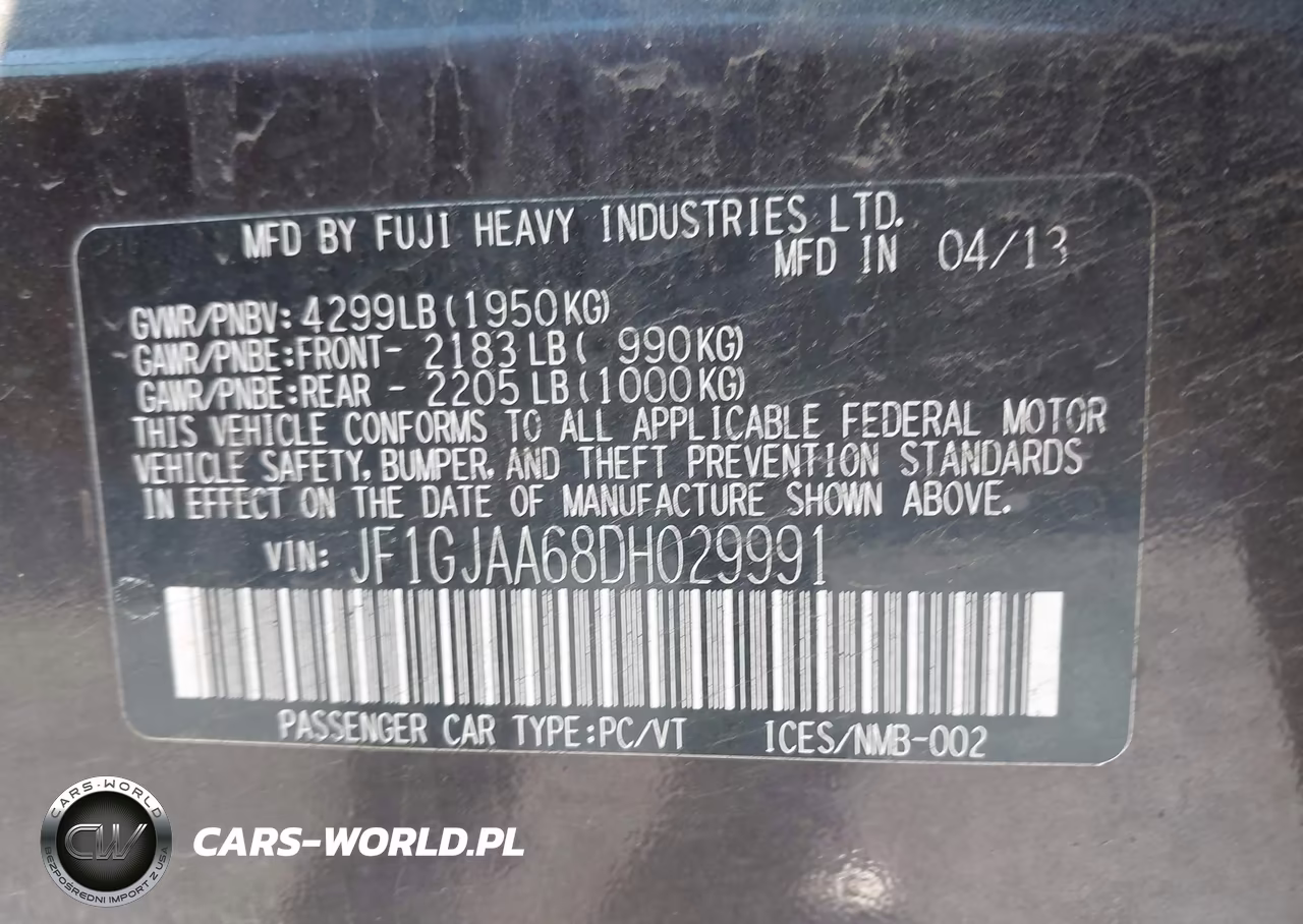 2013 Subaru Impreza 2.0I VIN:JF1GJAA68DH029991 - 9