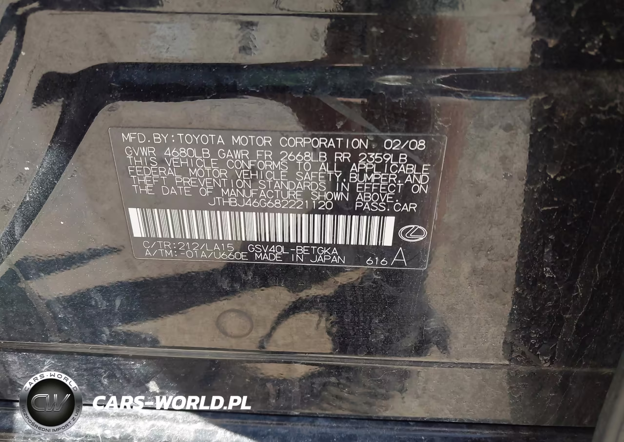 2008 Lexus Es 350 VIN:JTHBJ46G682221120 - 9