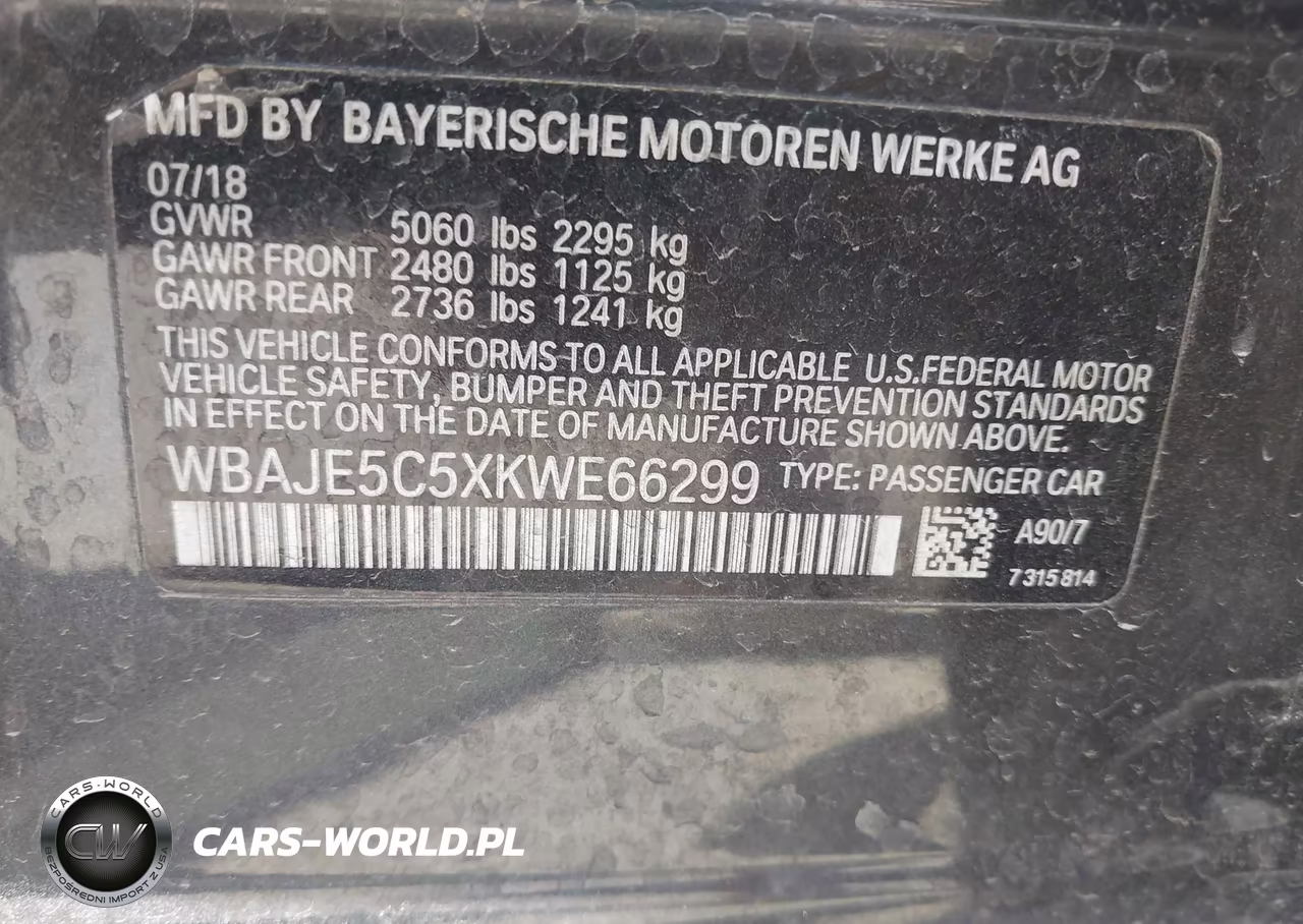 2019 BMW 540I VIN:WBAJE5C5XKWE66299 - 9