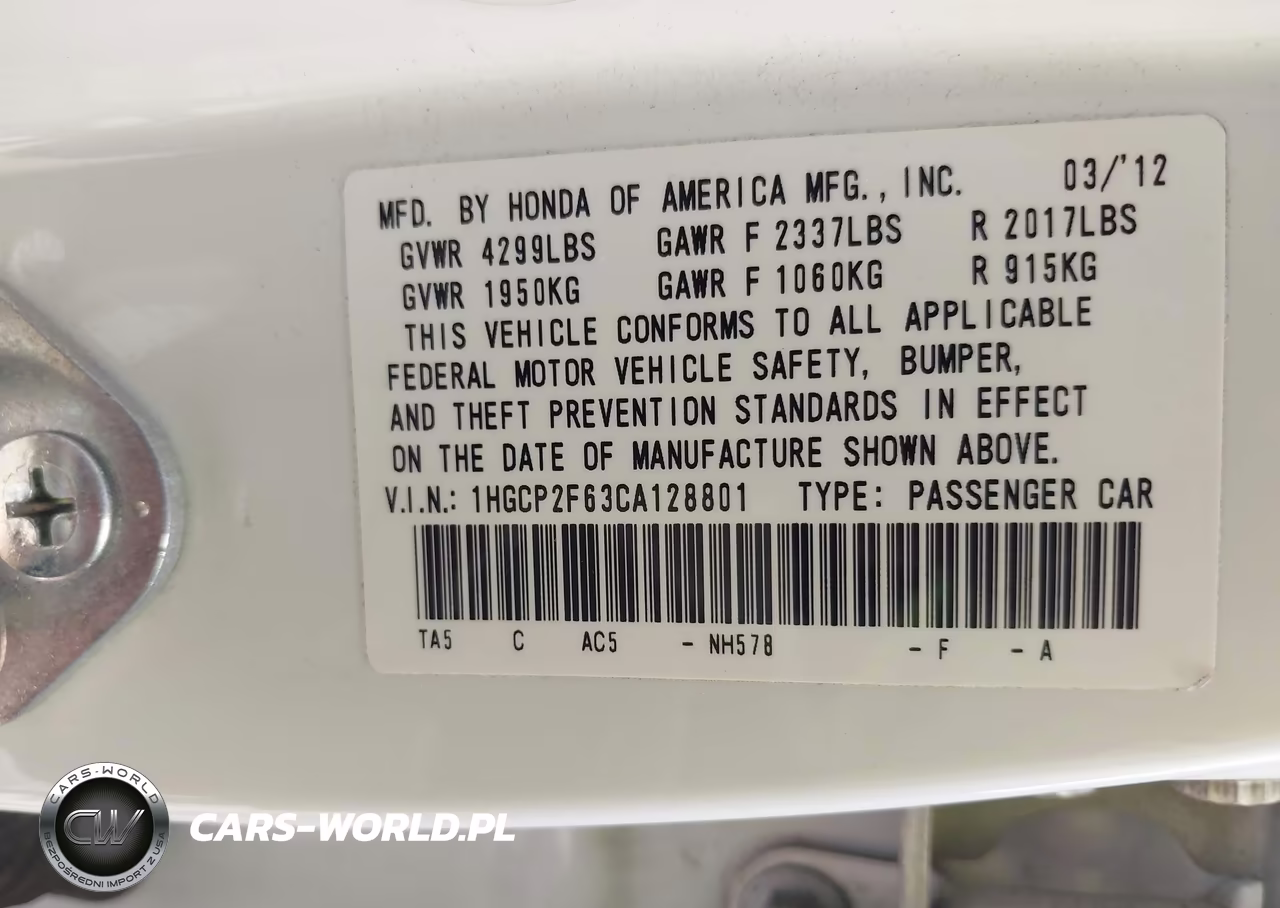 2012 Honda Accord 2.4 Se VIN:1HGCP2F63CA128801 - 9