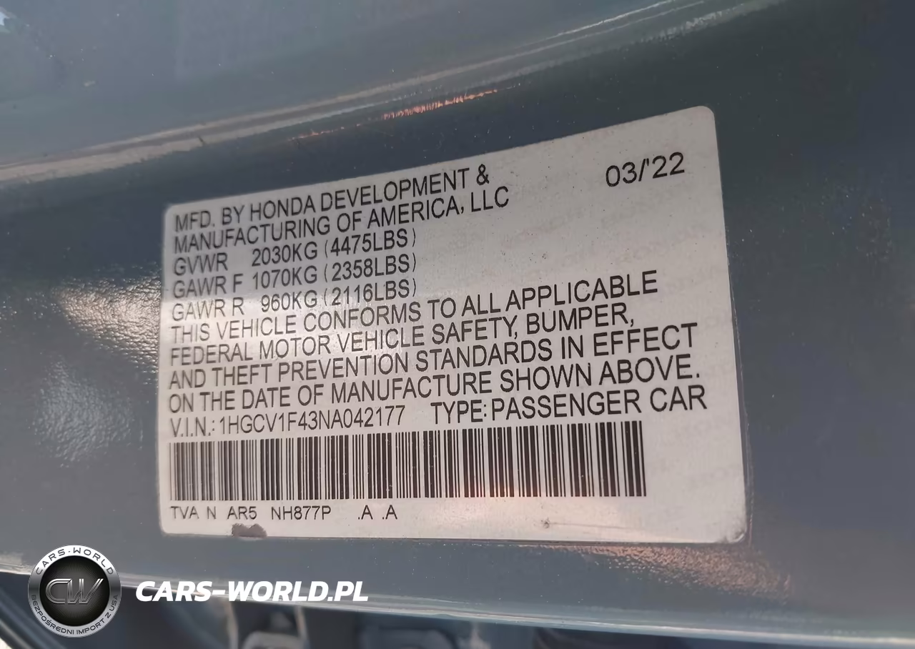 2022 Honda Accord Sport Special Edition VIN:1HGCV1F43NA042177 - 9