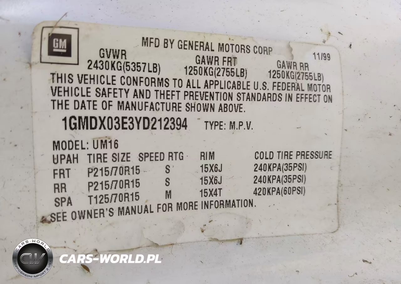 2000 Pontiac Montana M16 VIN:1GMDX03E3YD212394 - 9