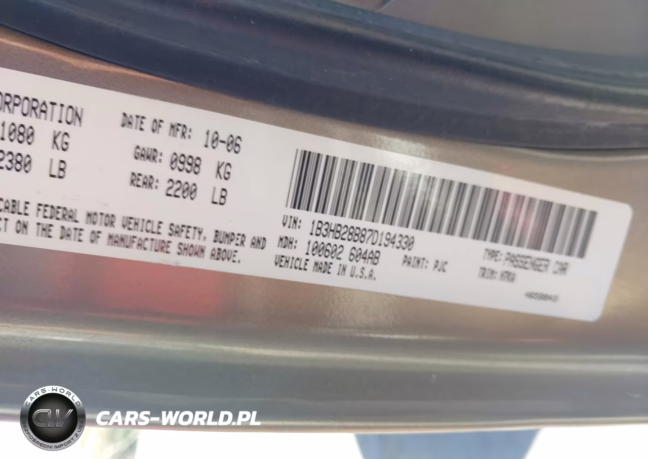 2007 Dodge Caliber VIN:1B3HB28B87D194330 - 9