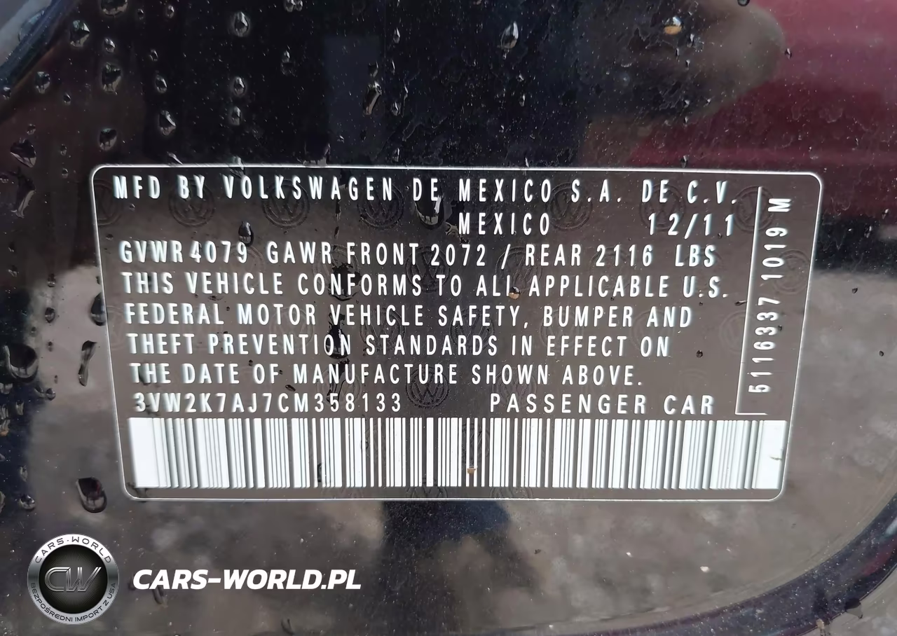 2012 Volkswagen Jetta 2.0L S VIN:3VW2K7AJ7CM358133 - 9