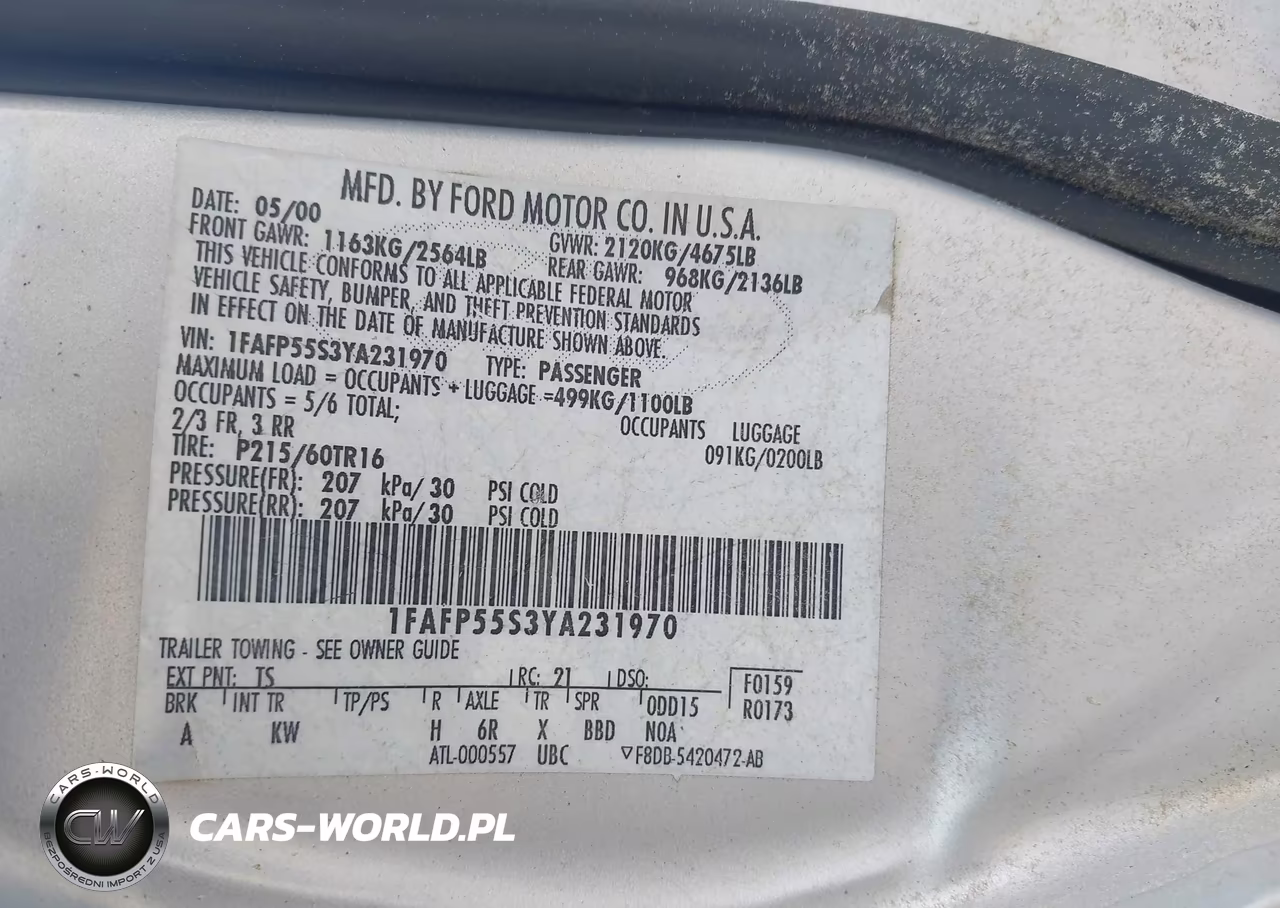 2000 Ford Taurus Ses VIN:1FAFP55S3YA231970 - 9