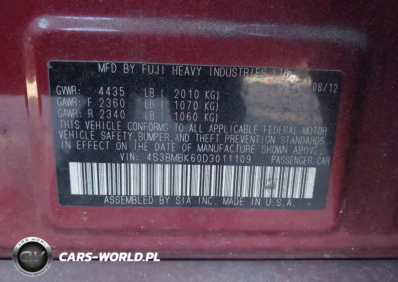 2013 Subaru Legacy 2.5I Limited VIN:4S3BMBK60D3011109 - 9