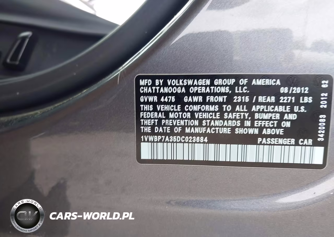 2013 Volkswagen Passat 2.5L Se VIN:1VWBP7A35DC023684 - 9