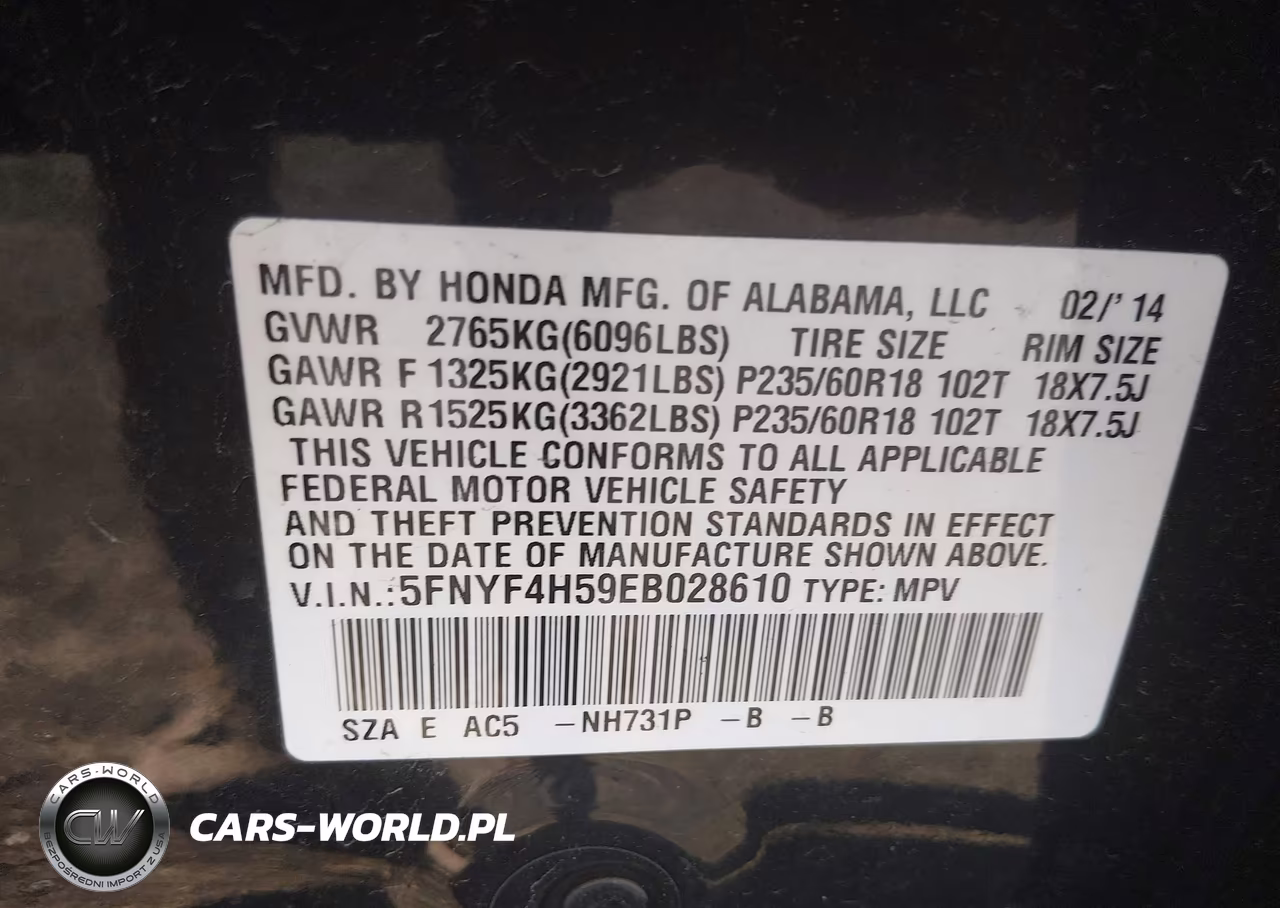2014 Honda Pilot Ex-L VIN:5FNYF4H59EB028610 - 9