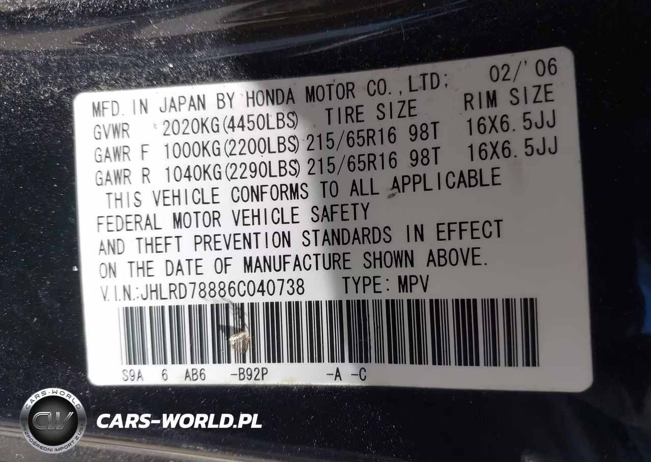 2006 Honda Cr-V Ex VIN:JHLRD78886C040738 - 9