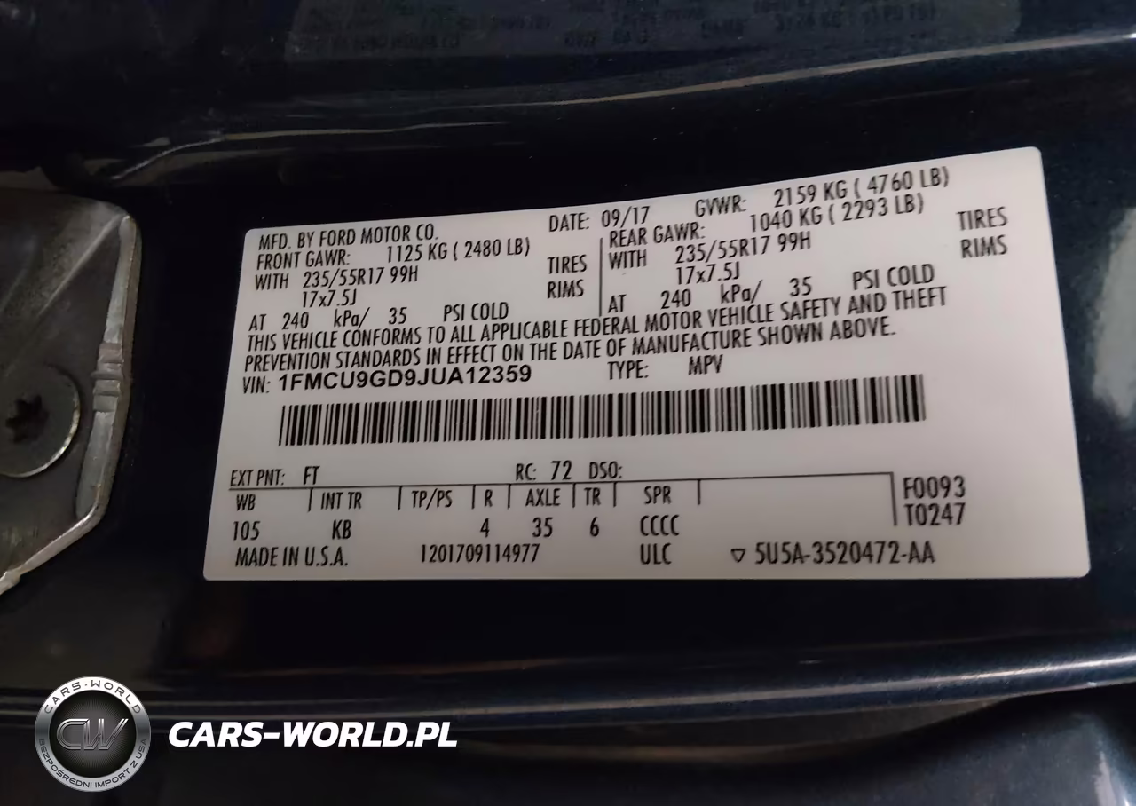 2018 Ford Escape Se VIN:1FMCU9GD9JUA12359 - 9