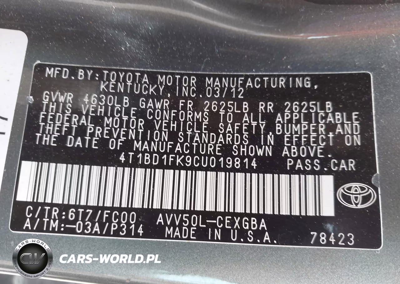 2012 Toyota Camry Hybrid Xle VIN:4T1BD1FK9CU019814 - 9