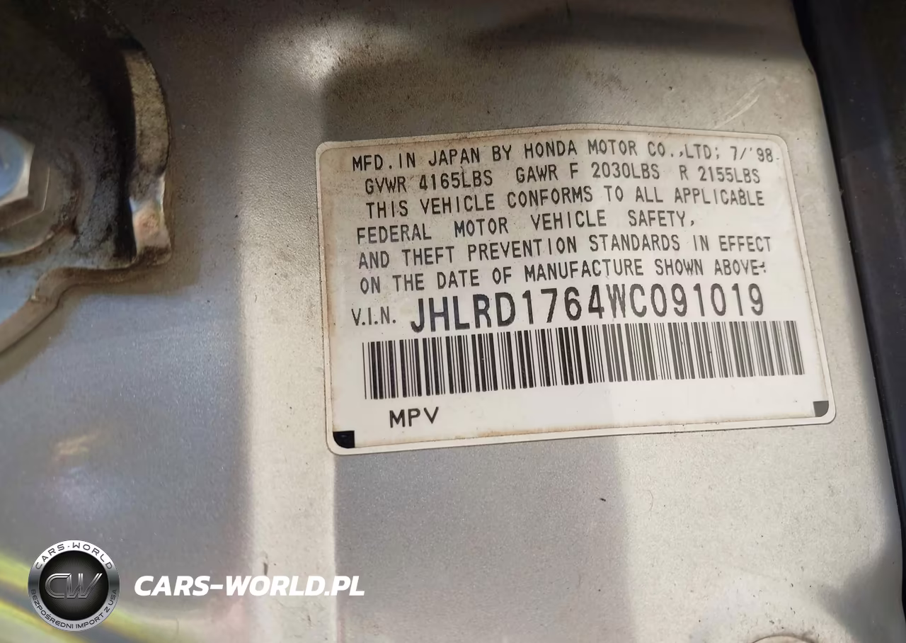 1998 Honda Cr-V Ex VIN:JHLRD1764WC091019 - 9