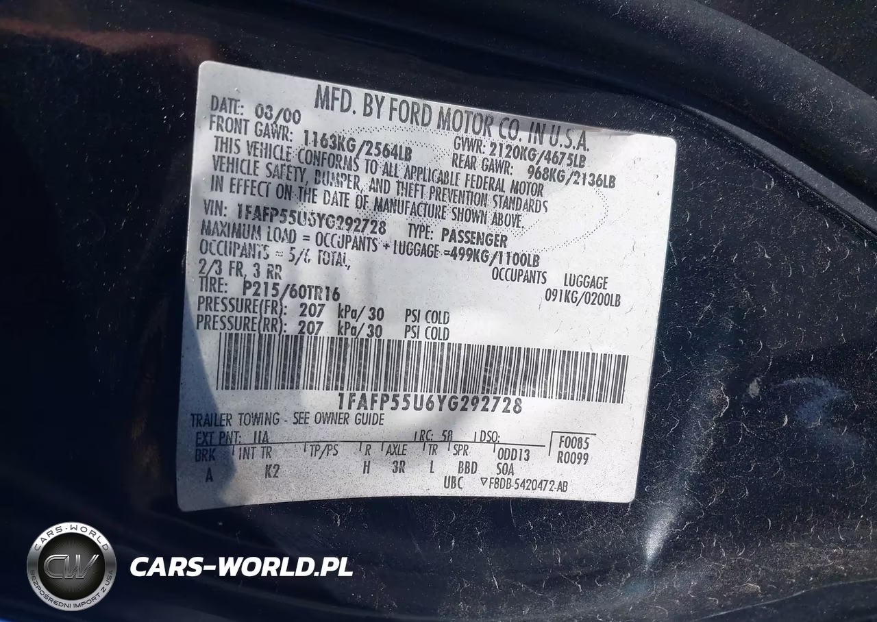 2000 Ford Taurus Ses VIN:1FAFP55U6YG292728 - 9