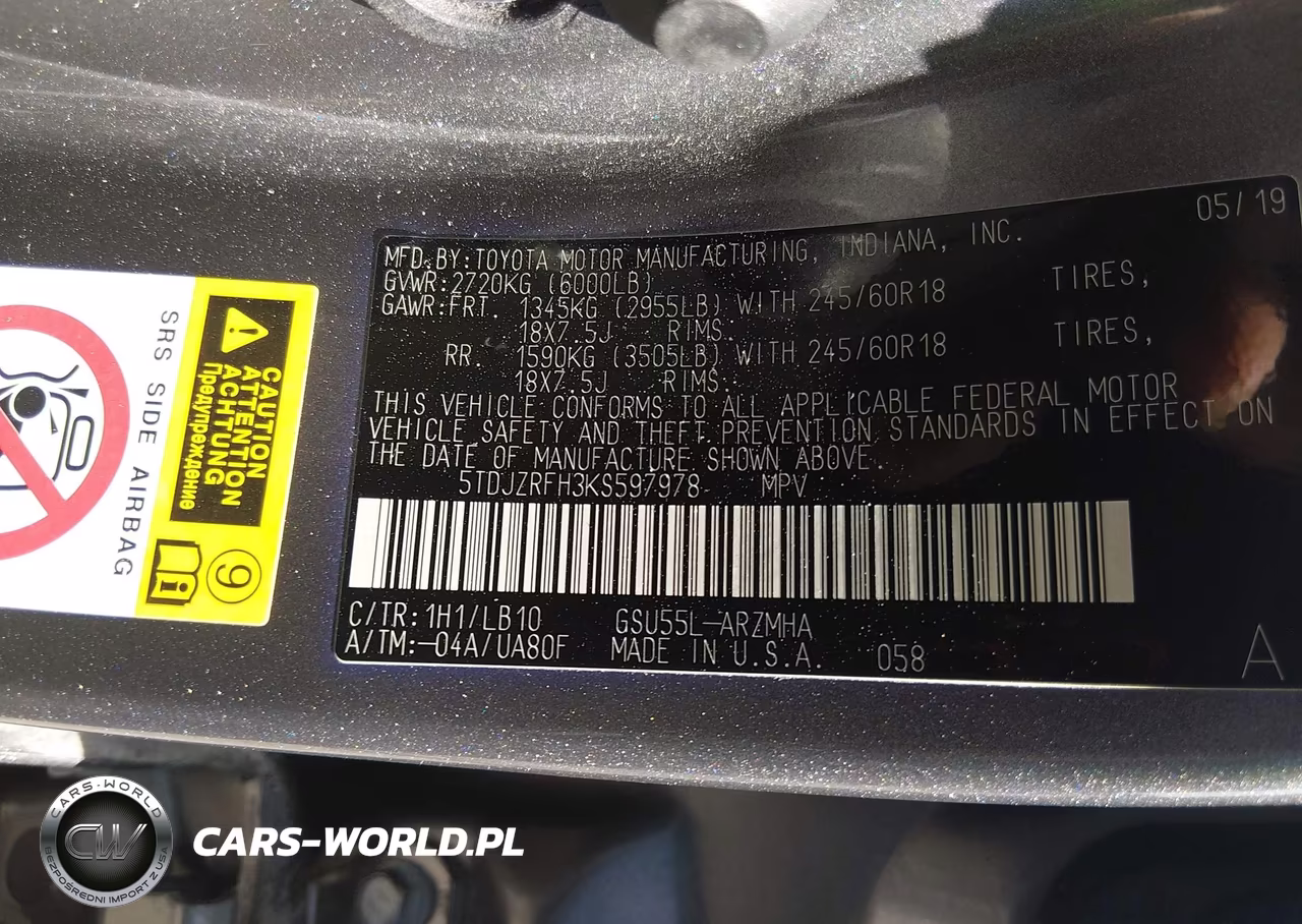 2019 Toyota Highlander Xle VIN:5TDJZRFH3KS597978 - 9