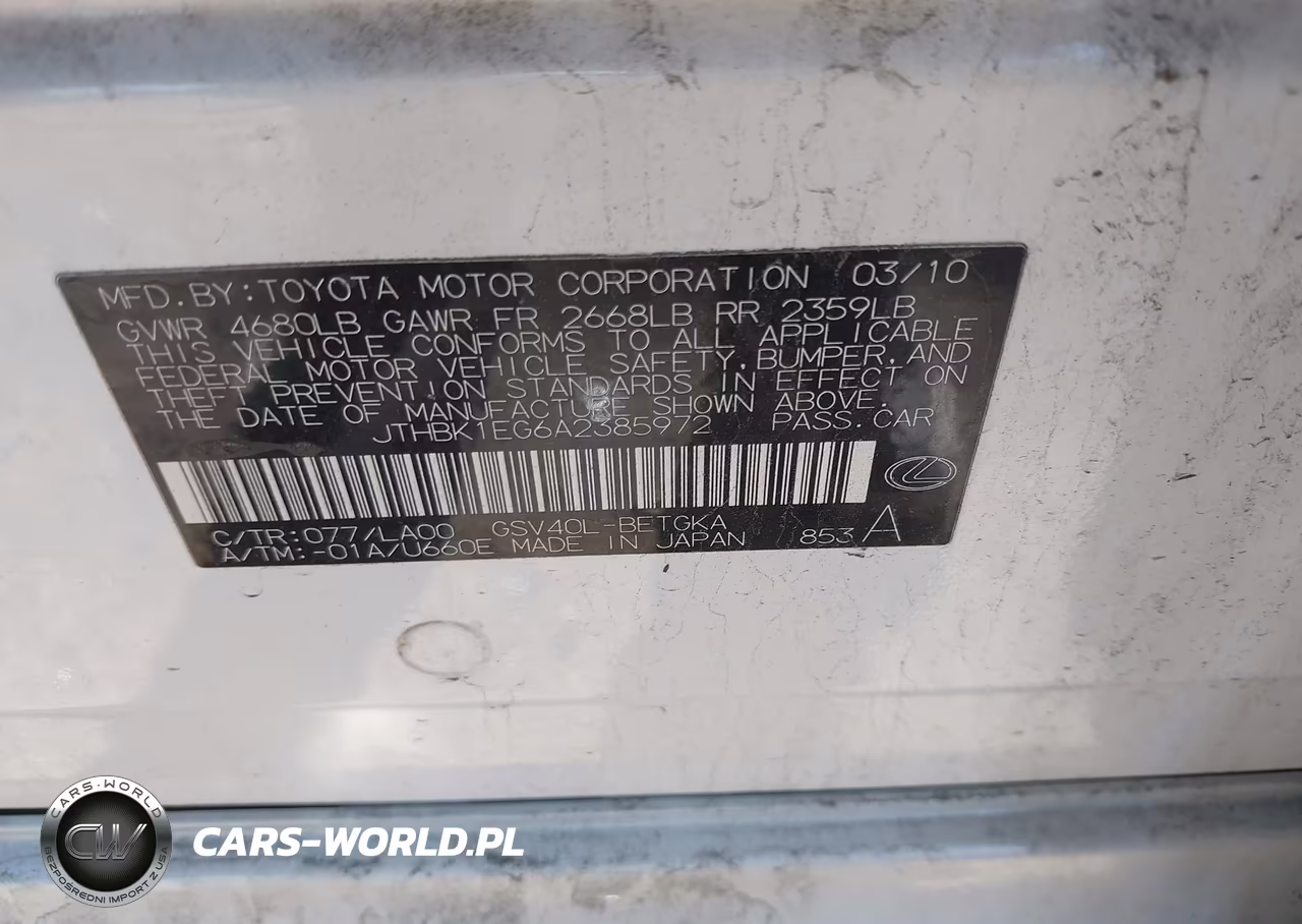 2010 Lexus Es 350 VIN:JTHBK1EG6A2385972 - 9