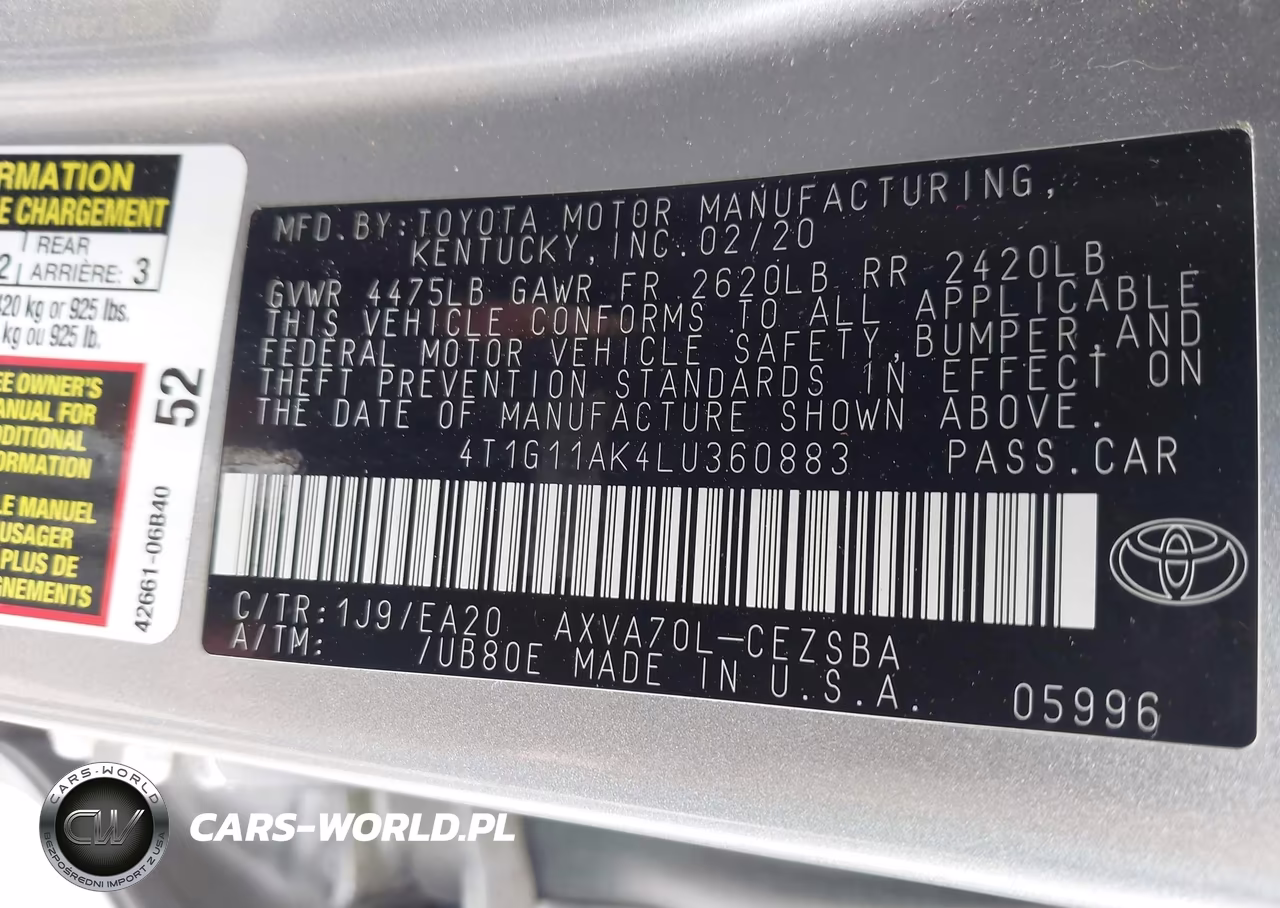 2020 Toyota Camry Se VIN:4T1G11AK4LU360883 - 9