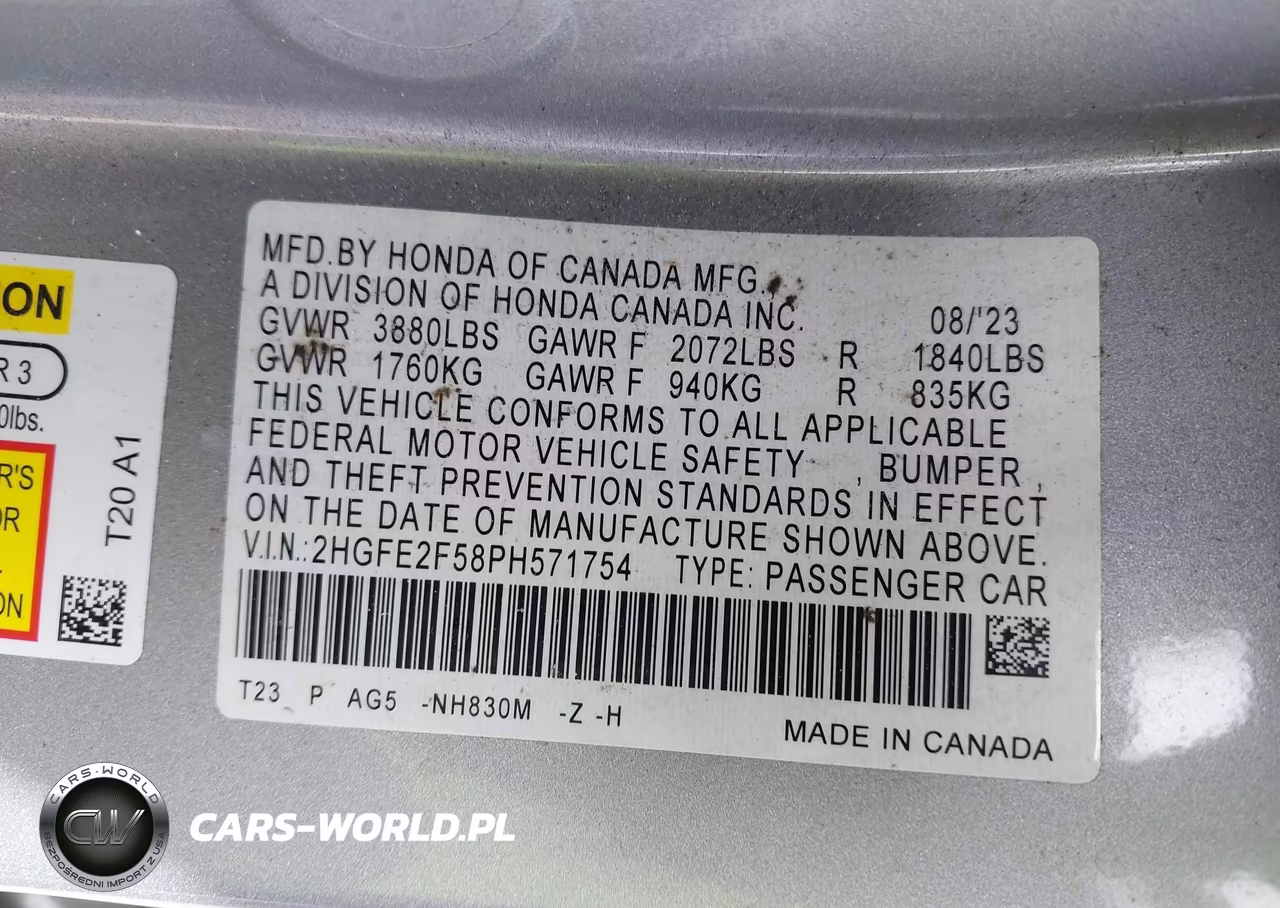 2023 Honda Civic Sport VIN:2HGFE2F58PH571754 - 9