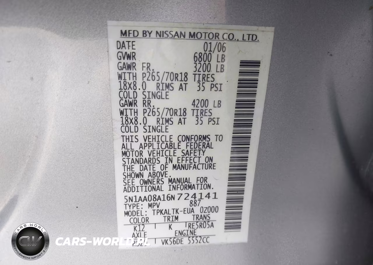 2006 Nissan Armada Se VIN:5N1AA08A16N724141 - 9