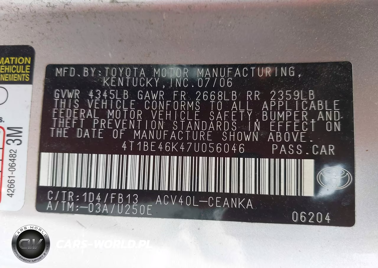 2007 Toyota Camry Le VIN:4T1BE46K47U056046 - 9