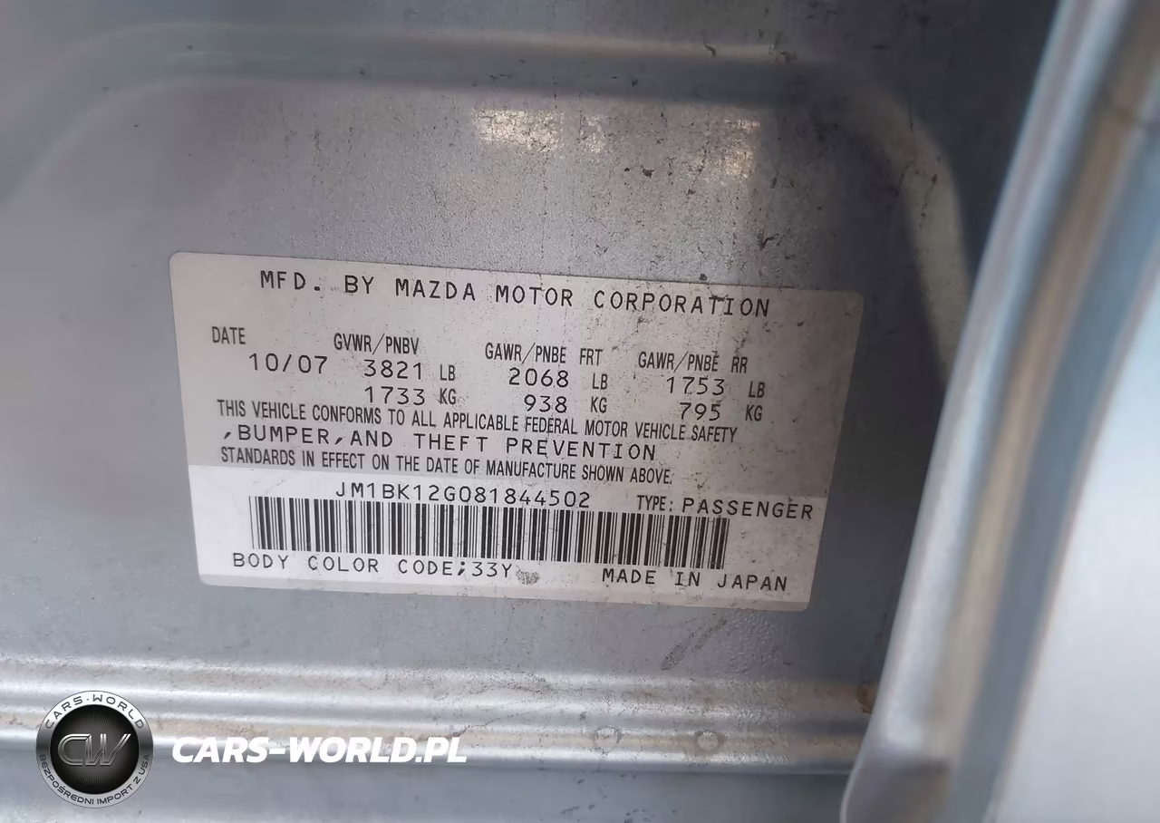 2008 Mazda Mazda3 I VIN:JM1BK12G081844502 - 9