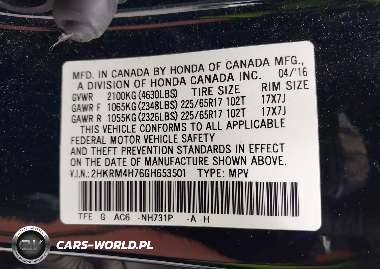 2016 Honda Cr-V Ex-L VIN:2HKRM4H76GH653501 - 9