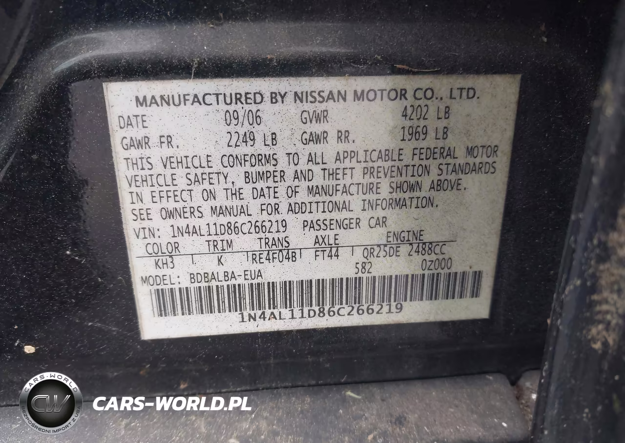2006 Nissan Altima 2.5 S VIN:1N4AL11D86C266219 - 9