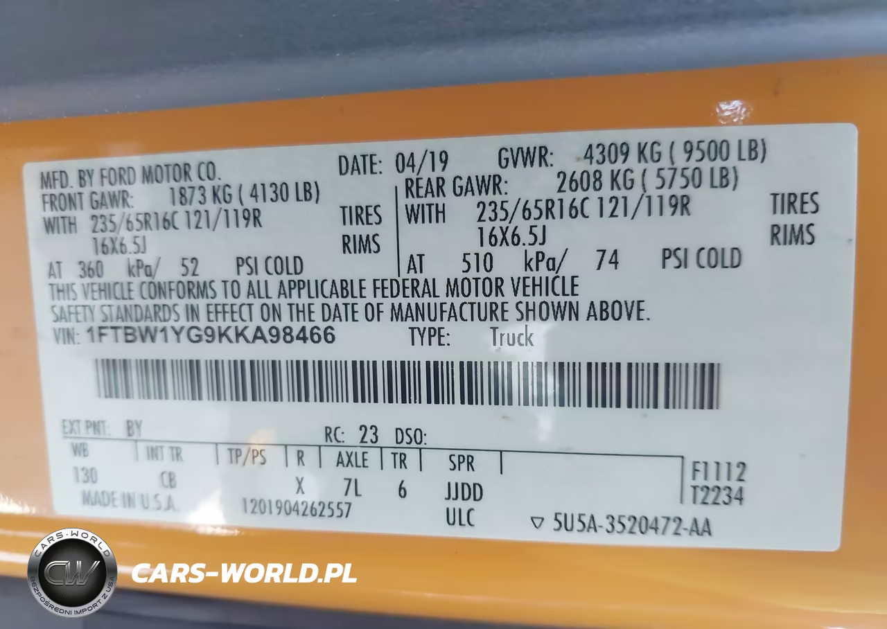 2019 Ford Transit-350 VIN:1FTBW1YG9KKA98466 - 8