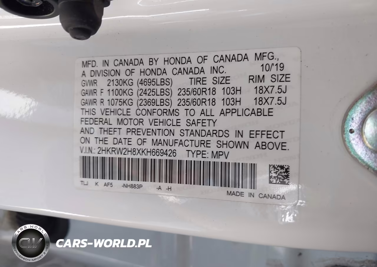 2019 Honda Cr-V Exl VIN:2HKRW2H8XKH669426 - 9