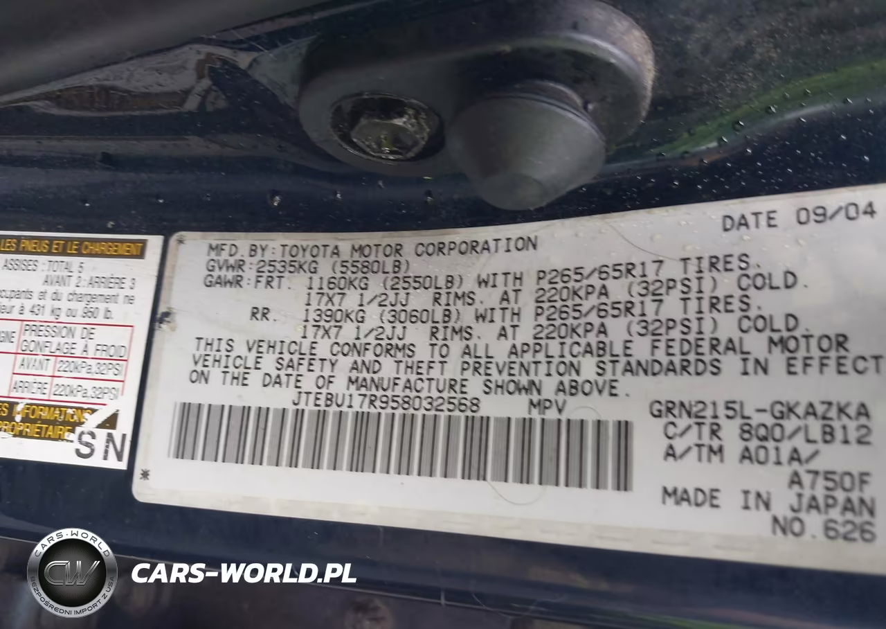 2005 Toyota 4Runner Limited V6 VIN:JTEBU17R958032568 - 9