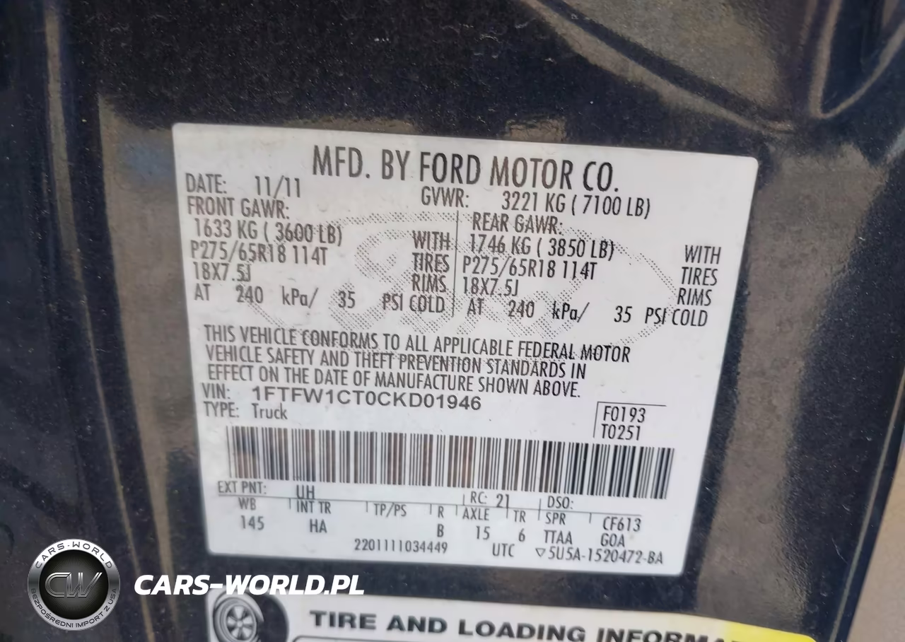 2012 Ford F-150 Lariat VIN:1FTFW1CT0CKD01946 - 9