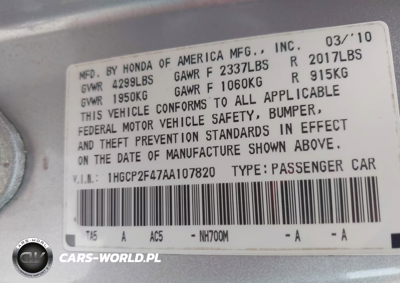 2010 Honda Accord 2.4 Lx-P VIN:1HGCP2F47AA107820 - 9