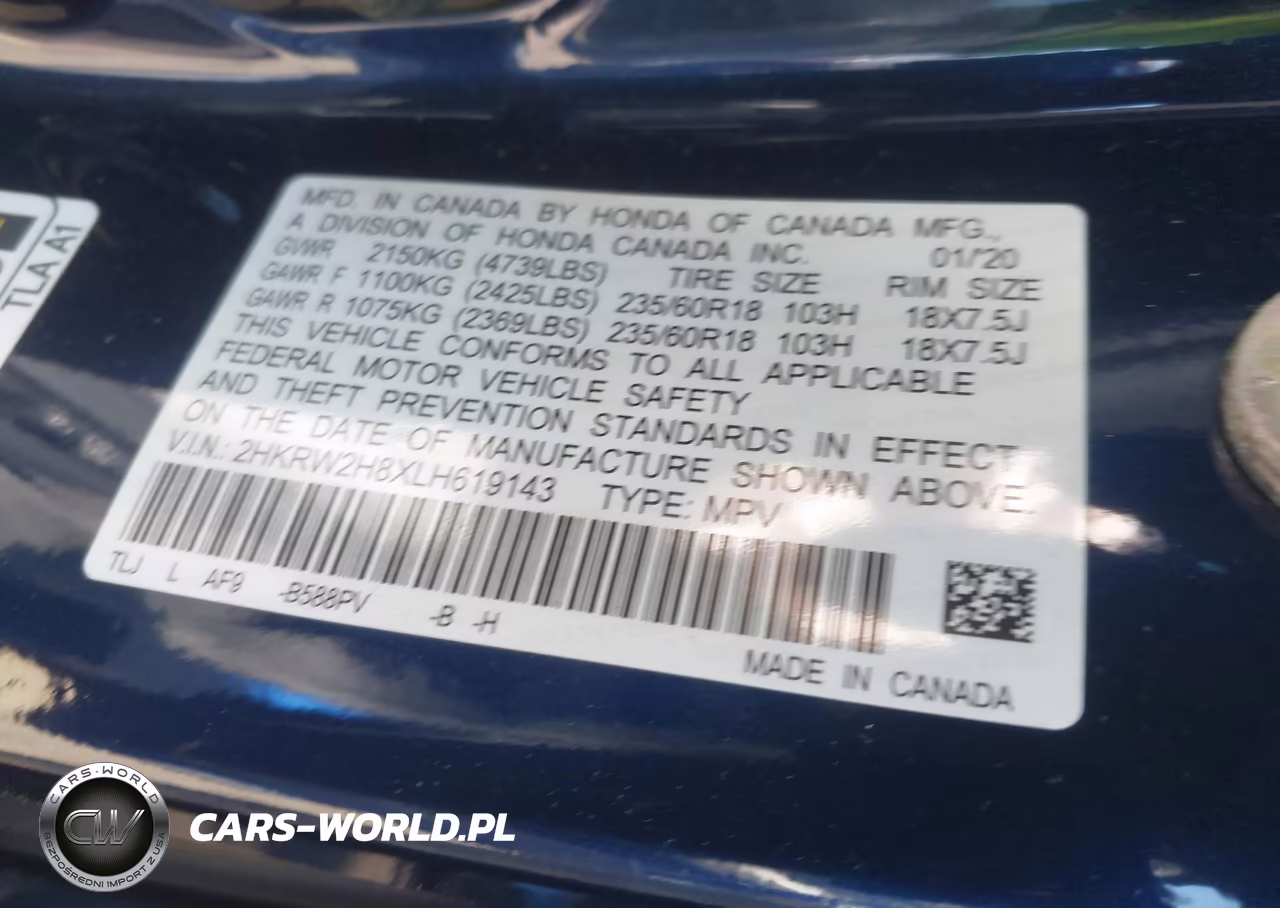 2020 Honda Cr-V Awd Ex-L VIN:2HKRW2H8XLH619143 - 9