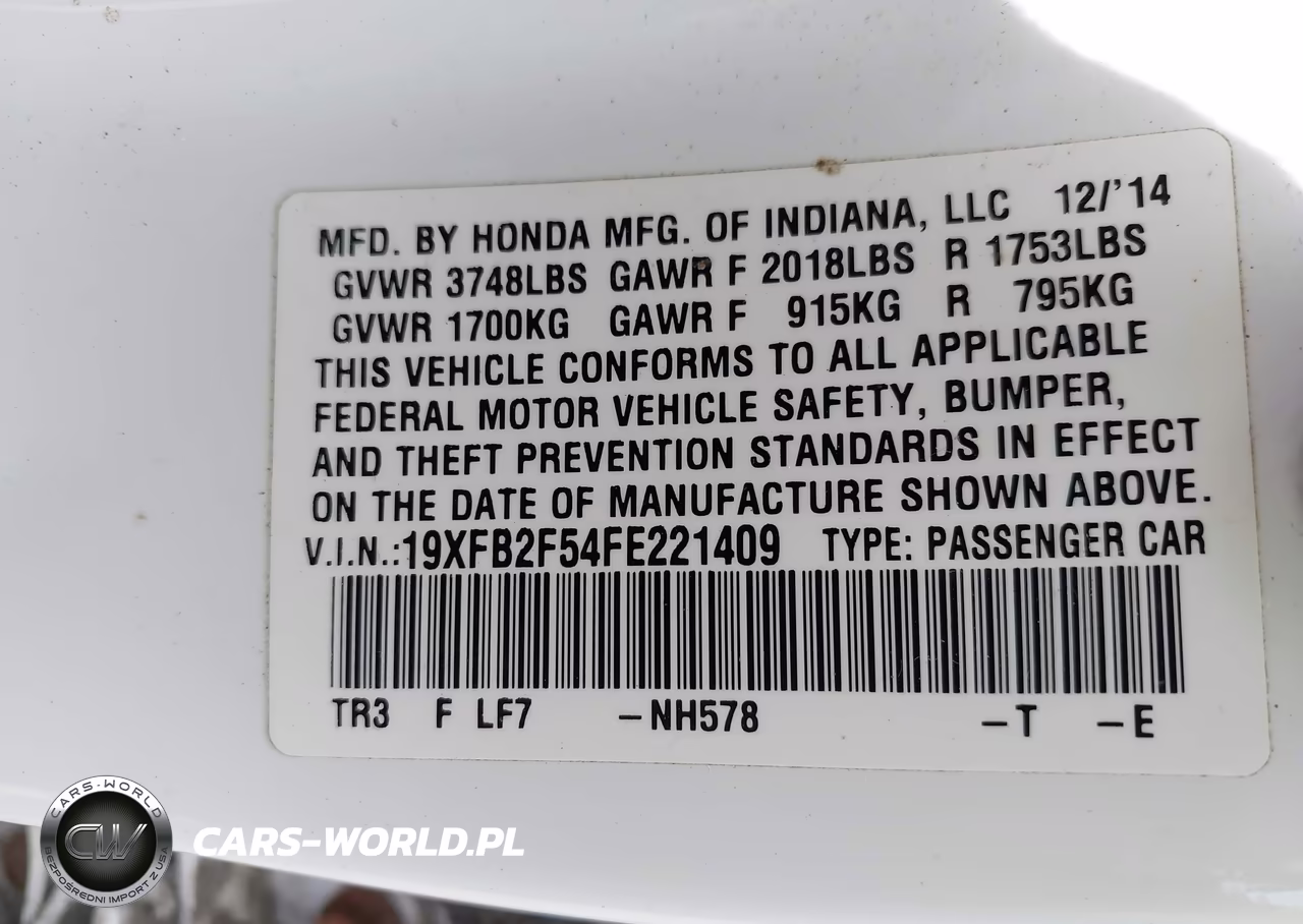 2015 Honda Civic Lx VIN:19XFB2F54FE221409 - 9