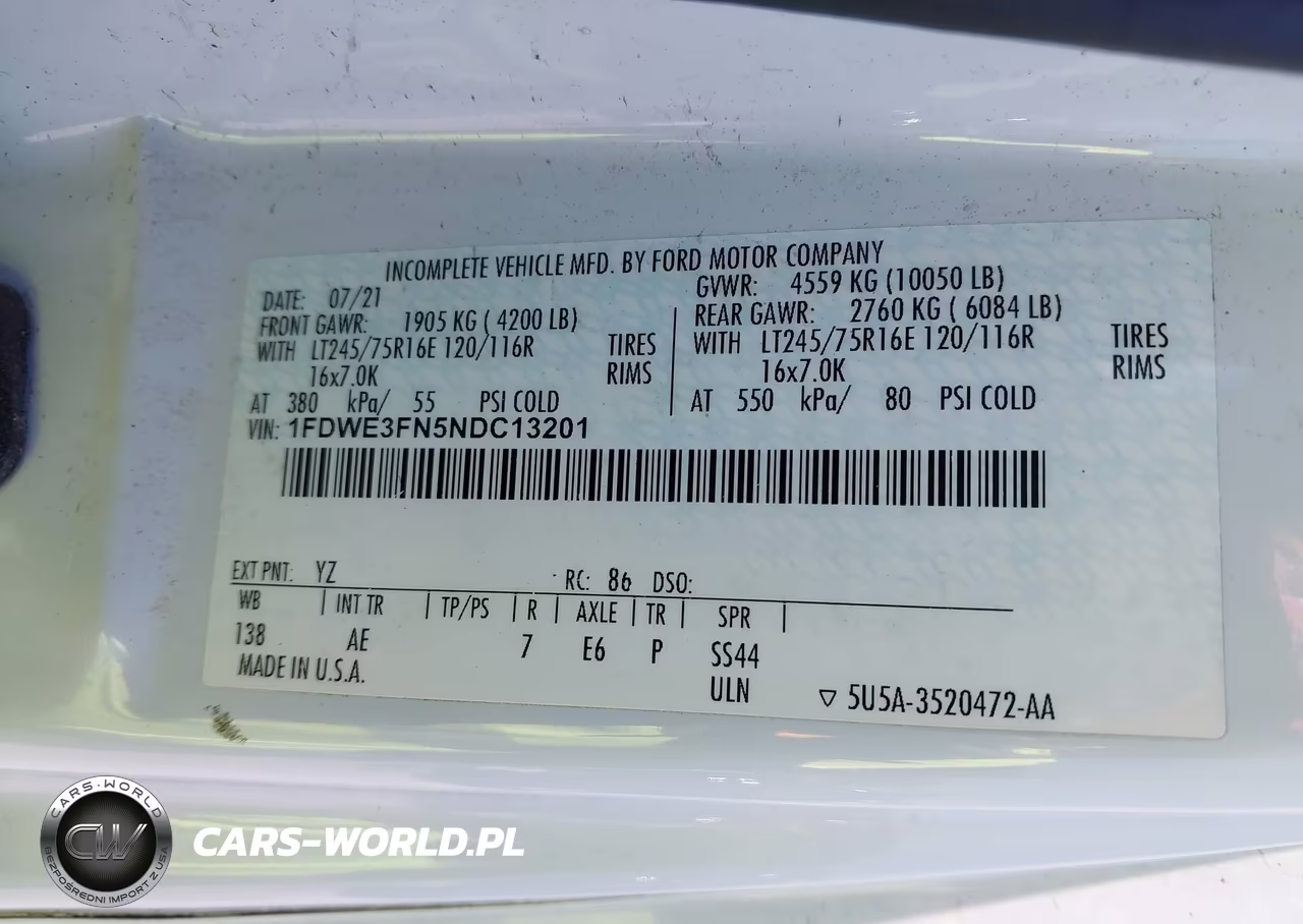 2022 Ford E-350 Cutaway VIN:1FDWE3FN5NDC13201 - 9