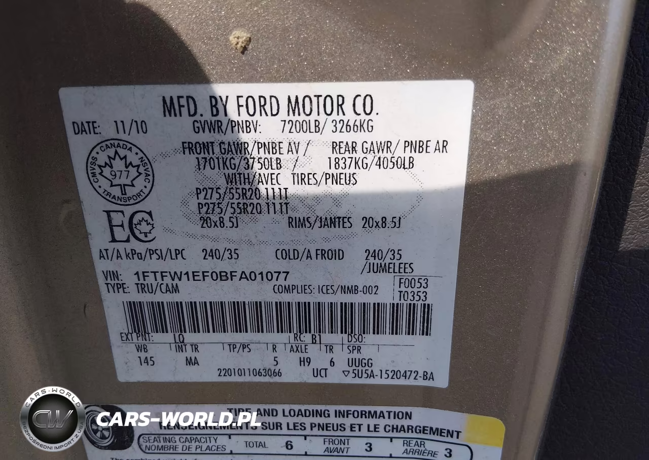 2011 Ford F-150 Xlt VIN:1FTFW1EF0BFA01077 - 9