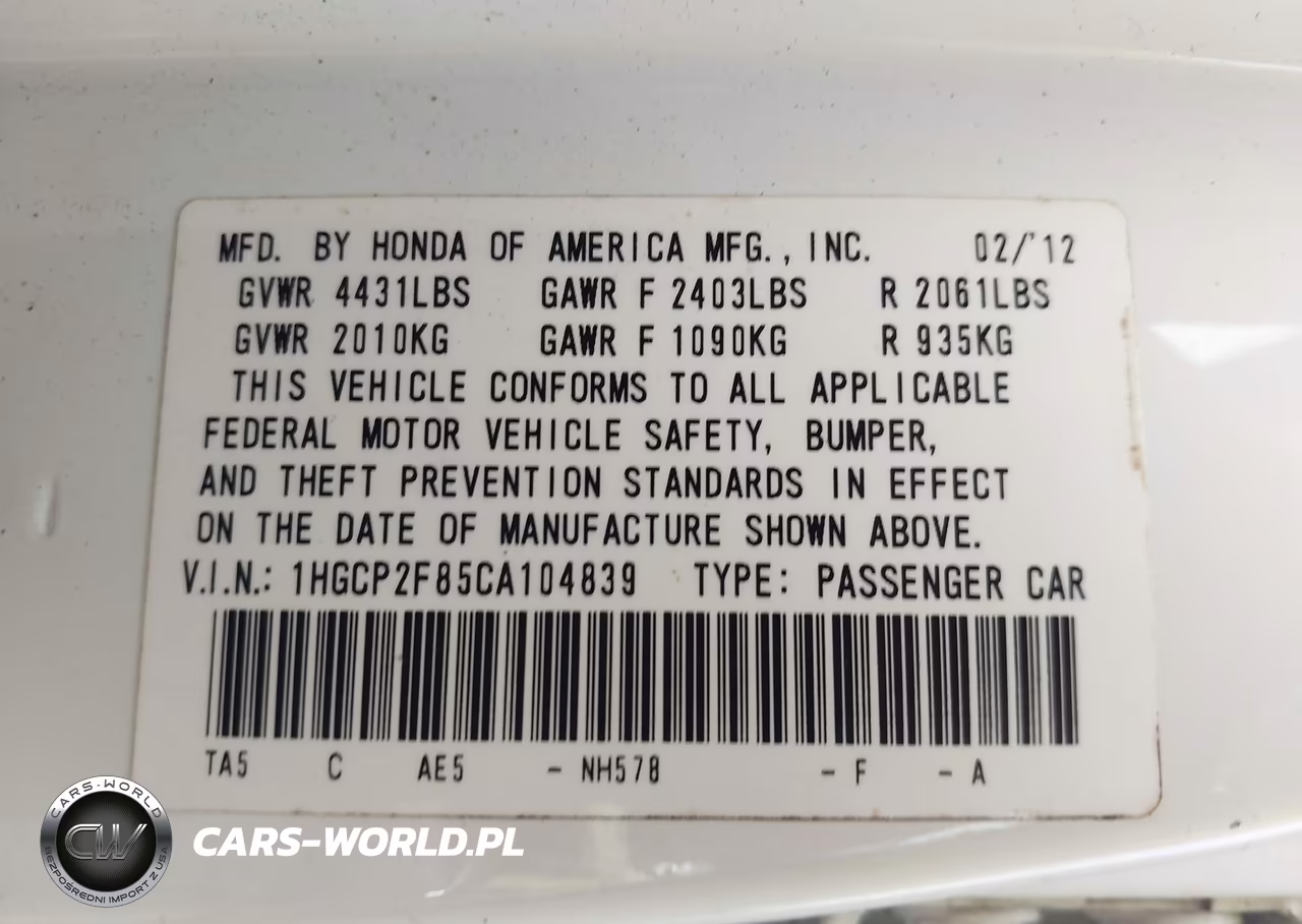2012 Honda Accord 2.4 Ex-L VIN:1HGCP2F85CA104839 - 9